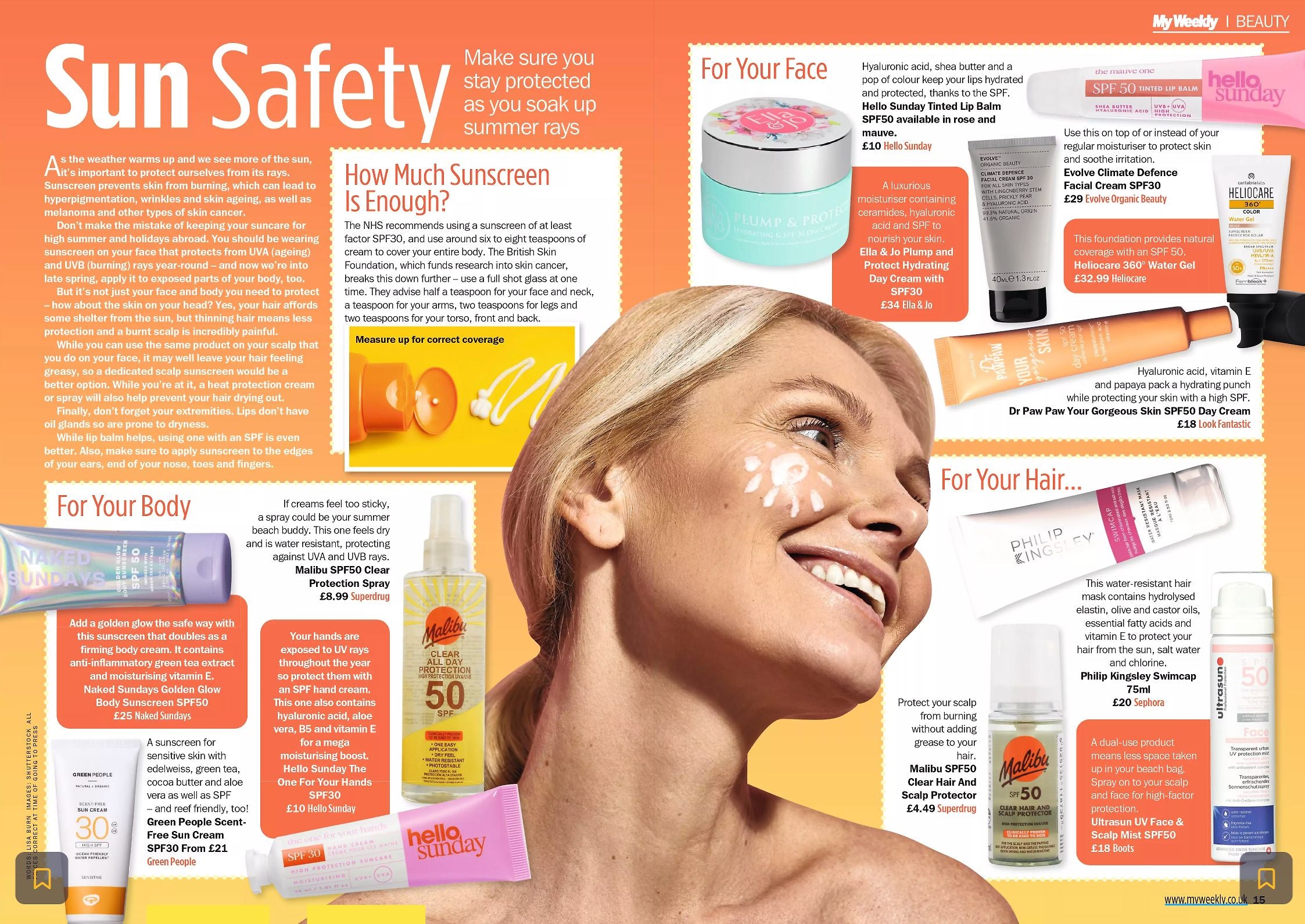 Plump  & Protect Day Cream SPF 30 features in My Weekly Magazine 'Sun Safety' Article